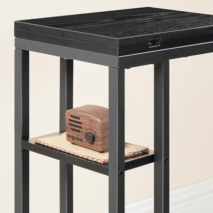 HOOBRO Foldable C Shaped End Table, C Shaped Side Table with Storage Shelf, Small Snack Table, Slide Under Couch Table for Sofa, Living Room Bedroom Small Spaces Easy Assembly, Black BK29SF01 - color: Black