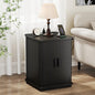 ONBRILL Square End Table with Charging Station, Fluted Storage Nightstand | Mid-Century Modern Accent Side Table with Sliding Door & Sturdy Pedestal, for Small Space, Living Room, Bedroom, Walnut - color: Black