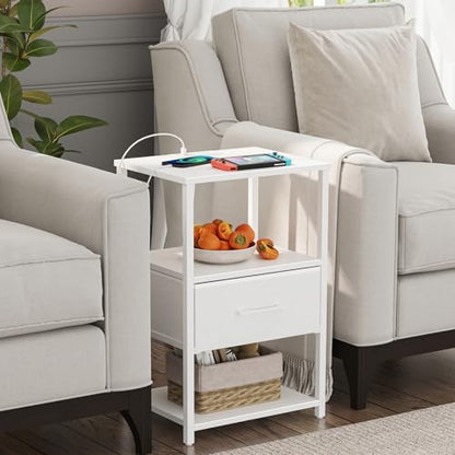 TUTOTAK Nightstand Set of 2, Night Stand with Charging Station, End Table, Bedside Table with Fabric Drawer, Side Table for Livingroom and Bedroom, White TB01BW0692 - color: White, style: Plug