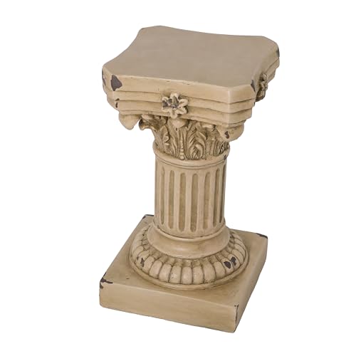 Christopher Knight Home 16.73" H Corinthian Pedestal Plant Stand, Decorative MGO Composite Side Table for Indoor Outdoor Entryway Garden Living Room Patio, Antique Yellow