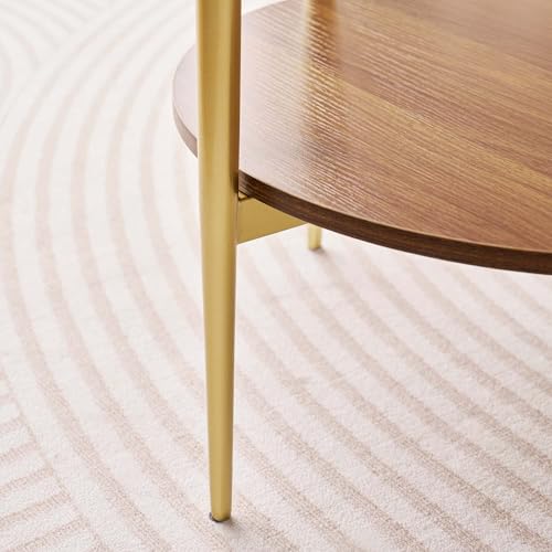 LumFurn Round Glass End Table, Mid-Century Modern Design Sofa Table for Living Room, D18 x H23, 2-Tier Structure, Amber Glass Top and Walnut Shelf, Sleek Conical Legs with Gold Finish Frame - color: Amber & Walnut, size: D18" Round End Table