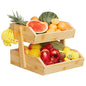Hellojin Bamboo 2 Tier Fruit Basket with Dual Banana Hangers | Wooden Tiered Organizer, Protective Mats, Large Capacity, Versatile Holder for Bread, Snacks, Veggies, Onion and Potato - color: Bamboo-2 tier