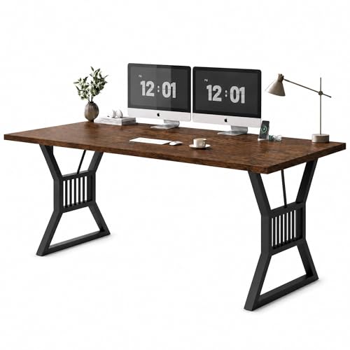 Garvee Modern Computer Desk, 70.8 Inch Home Office Work Desk,Farmhouse Gaming Writing Work from Home Study Desk,Sturdy Metal Frame for Bedroom,Home Office - color: Retro +Black
