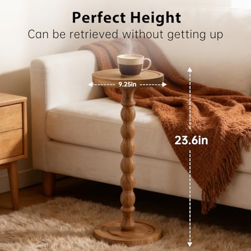 Small Round Side Table for Small Spaces | Wood Pedestal Drink Table & Narrow End Table for Living Room Couch, Modern Bedside Nightstand for Bedroom & Nursery (Walnut) - color: Walnut
