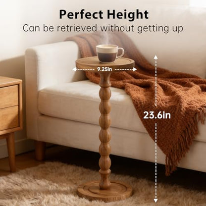 Small Round Side Table for Small Spaces | Wood Pedestal Drink Table & Narrow End Table for Living Room Couch, Modern Bedside Nightstand for Bedroom & Nursery (Walnut) - color: Walnut