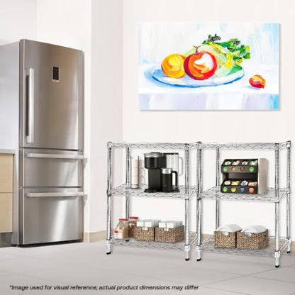 Shelving Inc. 8" d x 24" w Chrome Wire Shelving with 2 Tier Shelves, Weight Capacity 800lbs Per Shelf - size: 8" d x 24" w x 14" h