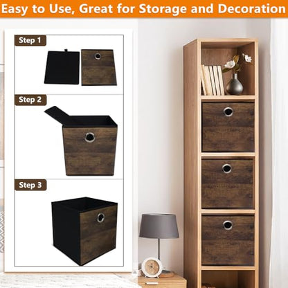 4 Pack Durable Storage Cube Bins with Wood Grain,Thickened Fabric Box,Storage Baskets for Open Shelf,Bookcase,Closet,Storeroom,Bedroom,Living Room,Nursery,Office,Dorm, 10.2x10.2x11in (Small) - size: 4Packe-10.2in x 10.2in x 11in