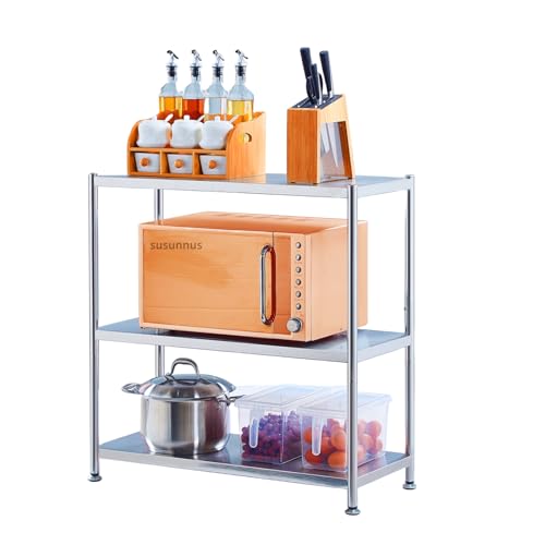 susunnus Stainless Steel Shelves 23.6in-3 Tier, Stainless Steel Shelf Organizer, Kitchen Storage Shelves, Artistic Texture, Pragmatic& Sturdy & Waterproof - size: 23.6in*13.8in-3T