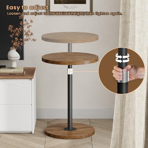 Asgolion Round Side Table Set of 2, Adjustable-Height Small Drink Table, Pedestal Martini Stand, Weighted Base Cocktail Table Accent Nightstand for Living Room, Bedroom, Bathroom, Office, Walnut - color: Walnut, size: 11.8"D x 11.8"W x 30"H