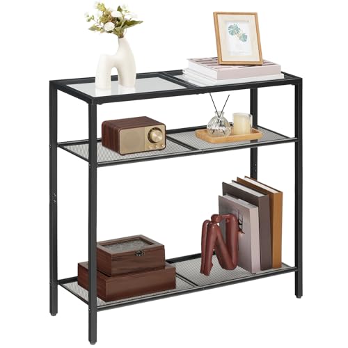HOOBRO 29.5" Narrow Console Table, 3-Tier Tempered Glass Sofa Table, Modern Entryway Table, for Entrance, Living Room, Foyer, Hallway Bedroom, Black BK21XG01G1 - color: Black