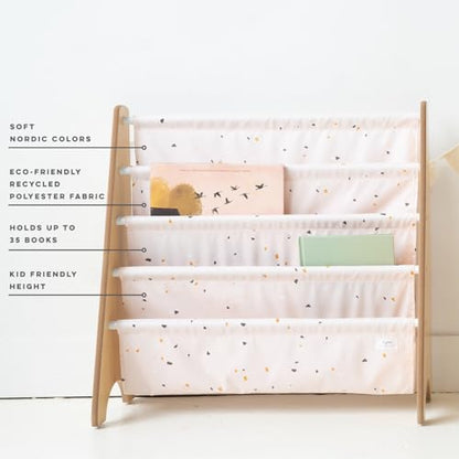 3 Sprouts Recycled Kids Bookshelf, Holds 35 Books, 4-Tier, Terrazzo Pink | Space-saving bookshelf, Children's room, Toddler bookcase organizer, Ages 3+, Book/toy storage, Front-facing, Covers visible - color: Terrazzo Pink