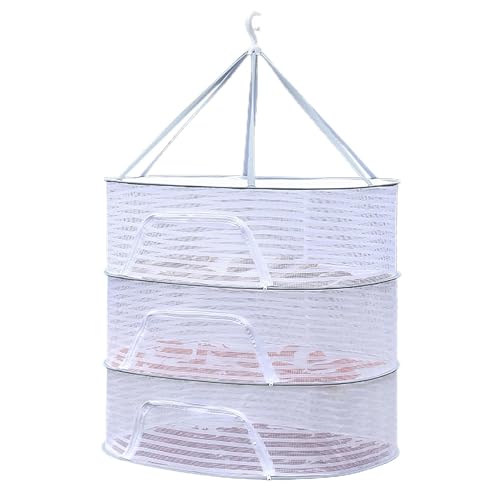 Foldable Drying Net for Vegetables, Fish, and Dehydrated Goods, Multi-tiered Food Drying Net, Versatile Drying Rack, Windproof Design, Zipper Closure for Insect Protection (White, Triple Layer) - color: White, size: Triple Layer