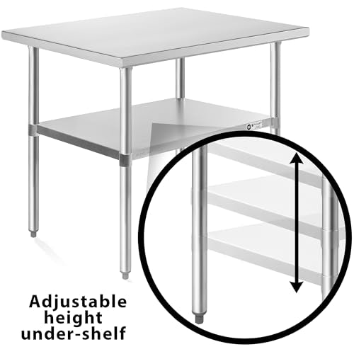 KUTLER Stainless Steel Table 24 x 36 Inches, NSF Heavy Duty Commercial Kitchen Prep and Work Table with Undershelf for Restaurant, Hotel, Home - size: 24" x 36"