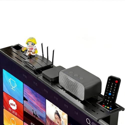 QIUNI 2 Pieces Steel Floating TV Top Shelves with Storage Boxes, 17.7 Inch No Drilling Screen Stand for Apple TV, Soundbar, Router, Switch, DVD, Remote Control - color: Two Black