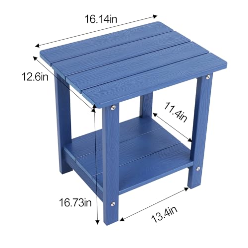 Small Leisure Line Side Table, 2-Tier Adirondack Side Table Outdoor with Open Shelf, 16 in Wooden Deck Table for Patio Porch Pool, 200 Lbs Capacity, Easy Assembly (Dark Blue) - color: Dark Blue