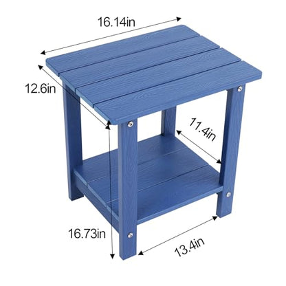 Small Leisure Line Side Table, 2-Tier Adirondack Side Table Outdoor with Open Shelf, 16 in Wooden Deck Table for Patio Porch Pool, 200 Lbs Capacity, Easy Assembly (Dark Blue) - color: Dark Blue