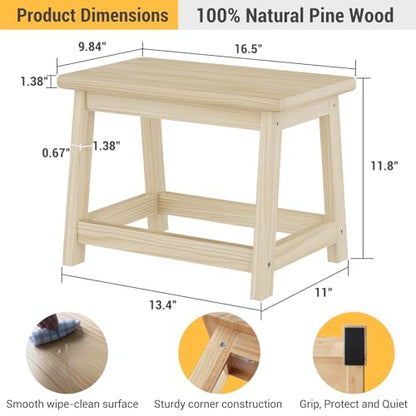 Wood Step Stool Small Stool Foot Stool Wooden Shoe Bench Side End Table | Small Sofa Foot Stool for Bathroom Living Room Bedroom Kitchen Entryway Modern Sturdy 16.5x11x11.8inchs (Natural) - color: Natural, size: Small