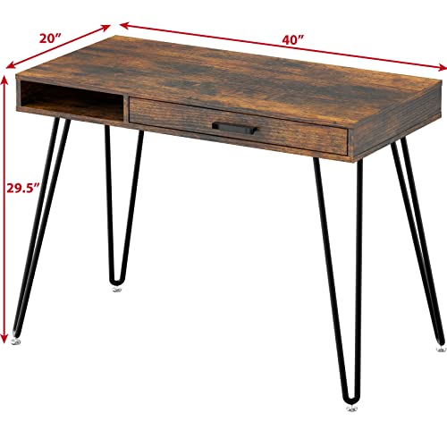 SHW Home Office Computer Hairpin Leg Desk with Drawer, Rustic Brown - color: Rustic Brown