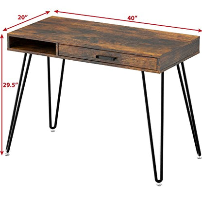 SHW Home Office Computer Hairpin Leg Desk with Drawer, Rustic Brown - color: Rustic Brown