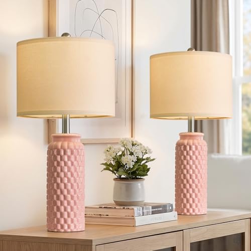 USumkky 24" Modern Ceramic Pink Bedside Lamp Set of 2 Table Lamp for Bedroom Decor Farmhouse Table Lamp for Living Room Office Dorm - color: 24"PINK-2 Pack