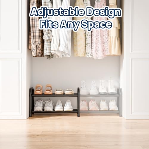 ENJOYBASICS 2 Tier Expandable Shoe Rack for Closet, Free Standing Metal Shoe Shelf Storage Organizer Holder 8 Pairs, Adjustable Width Shoe Rack for Entryway Small Space, Black - size: 2 Tier (4-8 Pairs)