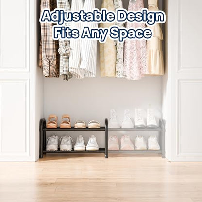 ENJOYBASICS 2 Tier Expandable Shoe Rack for Closet, Free Standing Metal Shoe Shelf Storage Organizer Holder 8 Pairs, Adjustable Width Shoe Rack for Entryway Small Space, Black - size: 2 Tier (4-8 Pairs)