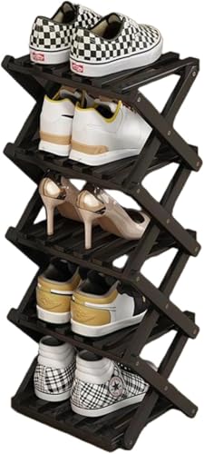 YYW Bamboo Shoe Rack for Entryway, Free Free Standing Shoe Racks Shelf Closet, Foldable Vertical Shoe Storage Organizer for Living Room - color: Black-5 Layers