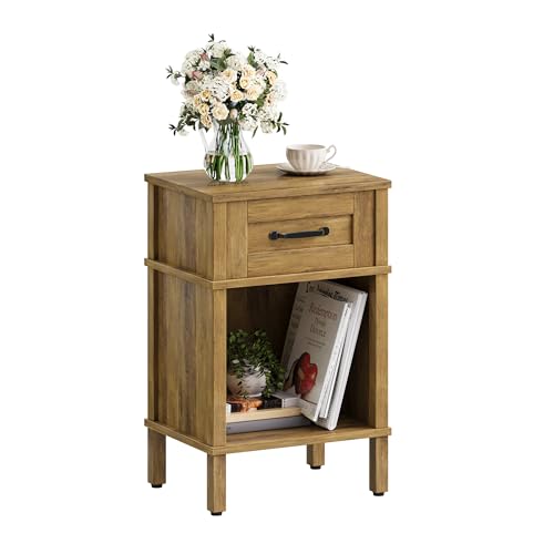 Small Brown Night Stand,Rustic End Table,Wood Nightstand with Drawer | Side End Table with Drawer,End Table Living Room,Farmhouse Nightstand,Modern Brown Side Table for Bedroom LET512DR - color: Rustic Brown