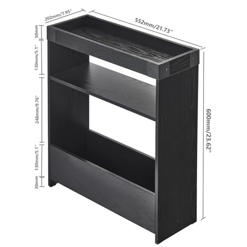 Farmhouse Narrow Side Table with Tray Top & Magazine Rack, 24" H Sofa Couch Side Table with Storage Shelf, Slim End Table for Small Spaces, Modern Nightstand for Bedroom, Living Room (Black) - color: Black