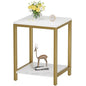 SAYGOER White Faux Marble End Tables 13.3''D Small Side Table with Storage Wood Night Stand Gold Metal Frames 2 Tier Bedside Table with Adjustable Feet, 1PCS, White Gold - color: White Gold