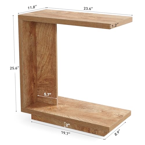 LITTLE TREE C-Shaped Side Table, Narrow 2-Tier End Table for Living Room, Couch, Bedroom, Bedside, Nightstand, Brown - size: 1