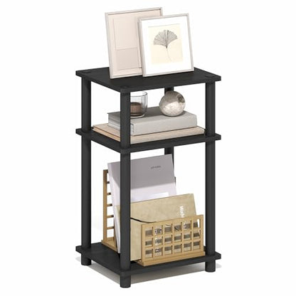 Furinno Turn-N-Tube 3-Tier Toolless Side Table, Narrow Printer Stand with Open Shelf, End Table, Night Stand, for Living Room, Bedroom, Dark Americano - color: Dark Americano