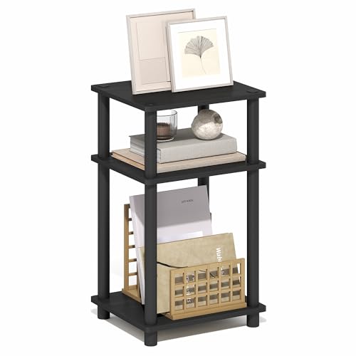 Furinno Turn-N-Tube 3-Tier Toolless Side Table, Narrow Printer Stand with Open Shelf, End Table, Night Stand, for Living Room, Bedroom, Dark Americano - color: Dark Americano