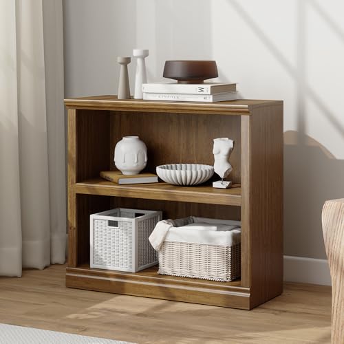 Bevfint Bookcase, 2 Tiers S Bookshelf Open Storage Organization, Floor Standing Indoor Furniture Book Case for Library Office Living Room Bedroom, Vintage Oak - 2 Tier - color: Vintage Oak, size: 2-Tier Open Bookcase