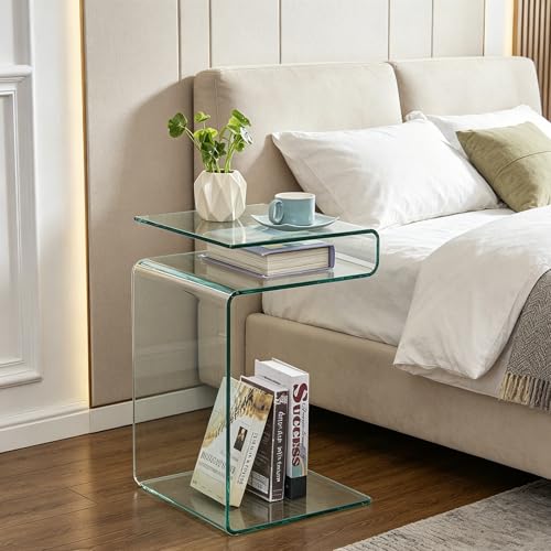 Glass Nightstand,Side Table,S-Shaped End Table for Living Room,Bedside Table for Bedroom (Clear) - color: Clear