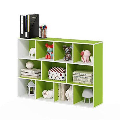 Furinno LUDER Book Shelf, 11-Cube Bookshelf, Reversible Bookcase, 9.4 x 29.1 x 41.7, Easy Assembly, for Living Room, Bedroom, Home Office, White/Green - color: White/Green, size: 11-Cube