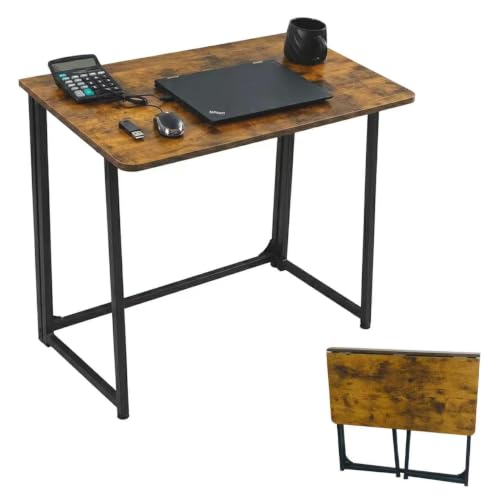 31.5" Folding Desk for Small Spaces, Foldable Computer Table for Home Office, Study,Bedroom,Dorm,Craft, Space Saving,Small Writing Work Office Compact Computer Desk,Easy Assembly,Rustic Brown - color: Rustic Brown