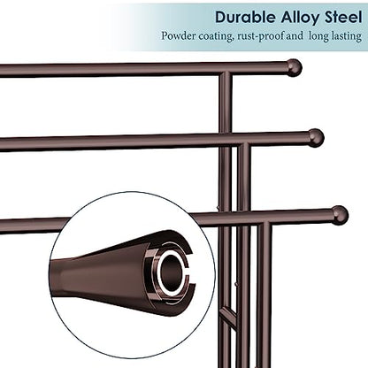 Kayfia 40'' Freestanding 3 Tier Alloy Steel Towel Rack with Storage Basket | Dual-Use Drying & Display Rack, Holds Oversized Bath Towels & Blankets, Fits Bathroom, Tub, Shower, Poolside, Bronze - color: Bronze