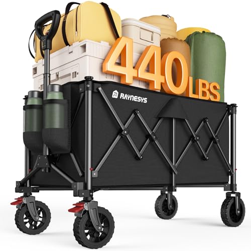 200L Wagons Carts Foldable with Wheels and Brakes for Camping Grocery | 440lbs Capacity Collapsible Foldable Wagon, All-Terrain Wheels,Heavy Duty Utility Wagon Cart for Camping Shopping Sports - color: Black, size: 200l