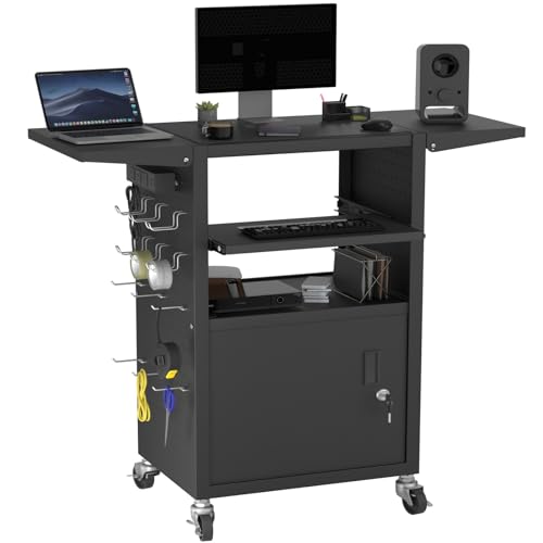 Mobile AV Cart with Pullout Keyboard Tray, Rolling Computer Cart Height Adjustable Rolling Media Utility Cart with 4 Wheels - size: Style10 24x18Wx42H
