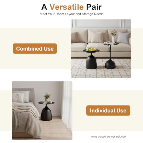 2-Piece Coffee Table, Durable Small Round Coffee Tables for Living Room, Easy Assembly Modern Nesting Coffee Tables Set, Circle Side Tables Round End Table for Sofa Bedside Balcony (Black) - color: Black
