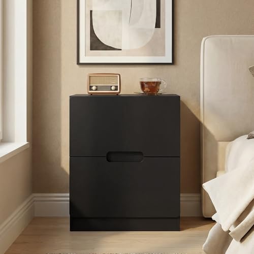 RoyalCraft Black Nightstand Set of 2, Night Stand with Drawers, Modern Bedside Table with Handless Design, Wood End Table for Bedroom, Hallway - color: Black, size: 2 Pieces