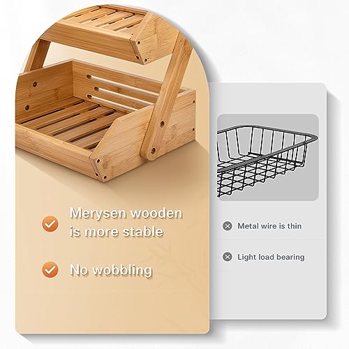 Merysen 2-Tier Bamboo Fruit Basket for Kitchen Countertop, Self-assembly | Large Fruit Holder Stand, Suitable for Bread, Snacks, Vegetables, Produce, Home Storage and Display - size: 2 Tier Bamboo