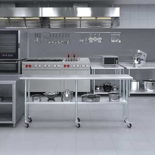 AmGood 84" Long x 18" Deep Stainless Steel Table with Casters - size: 84" Long x 18" Deep