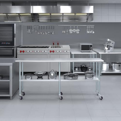 AmGood 84" Long x 18" Deep Stainless Steel Table with Casters - size: 84" Long x 18" Deep