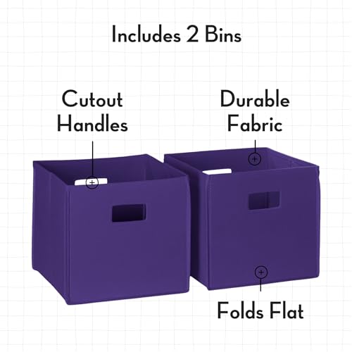 RiverRidge Folding Storage Bins - 2-pack of 10in Tall Dark Purple Cubes | Fabric Bins, Set of 2 Storage Cubes, Cut-out Handles, Playroom Closet Organizer, Collapsible Cubby with Bottom Board Insert - color: 2 Dark Purple 10in H Bins