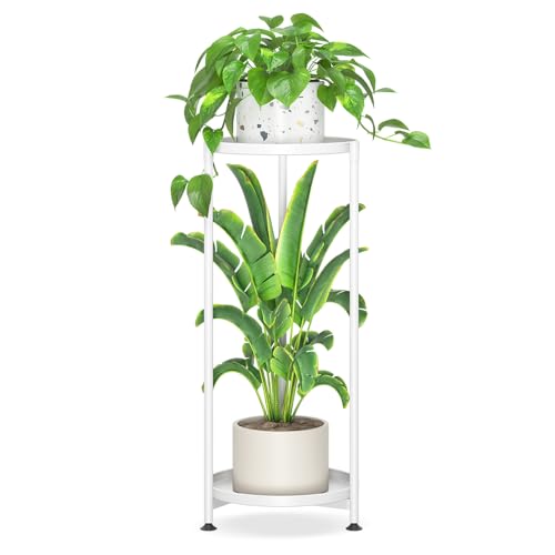 iDavosic.ly 2 Tier Corner Plant Stand Indoor, Tall Vertical Metal Flower Heavy Duty Pot Holder Shelf Outdoor for Patio Porch Living Room, White - Round - color: Pure White, size: 2 Tiers