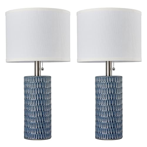 Reaketon Table Lamps for Living Room Set of 2, Ceramic Table Lamps for Bedroom, 20" Modern Lamps for Night Stands, Dark Blue - color: Dark Blue