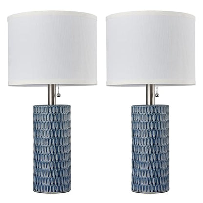 Reaketon Table Lamps for Living Room Set of 2, Ceramic Table Lamps for Bedroom, 20" Modern Lamps for Night Stands, Dark Blue - color: Dark Blue