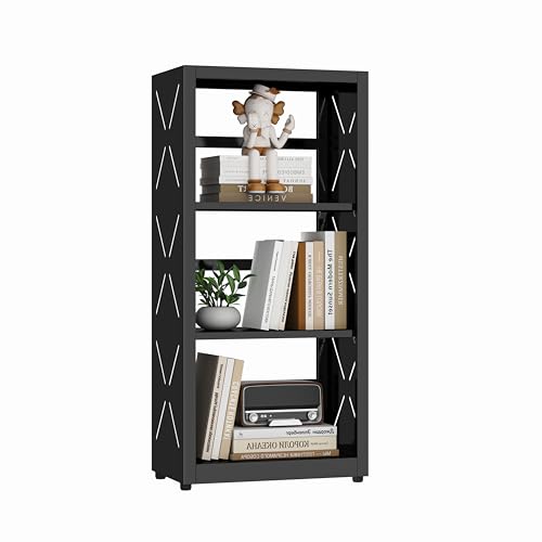 Polup Metal Bookcase, Small Bookshelf with Adjustable Shelves, Narrow Black Book Shelf, 3 Tier Bookshelf for Living Room, Home Office - color: Black, size: 3 Tier-16" W